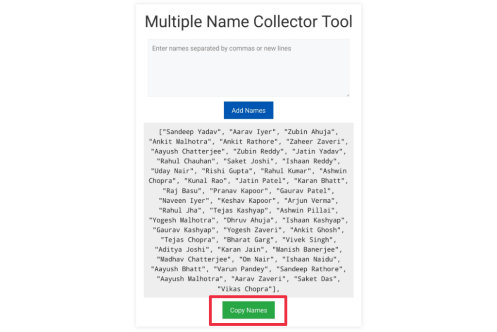 Multiple name collector tool