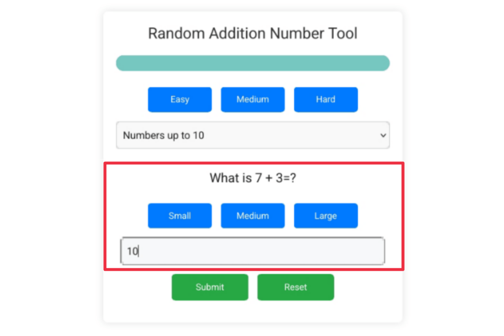 Random Addition Number Practice Tool, Addition Number Practice Tool