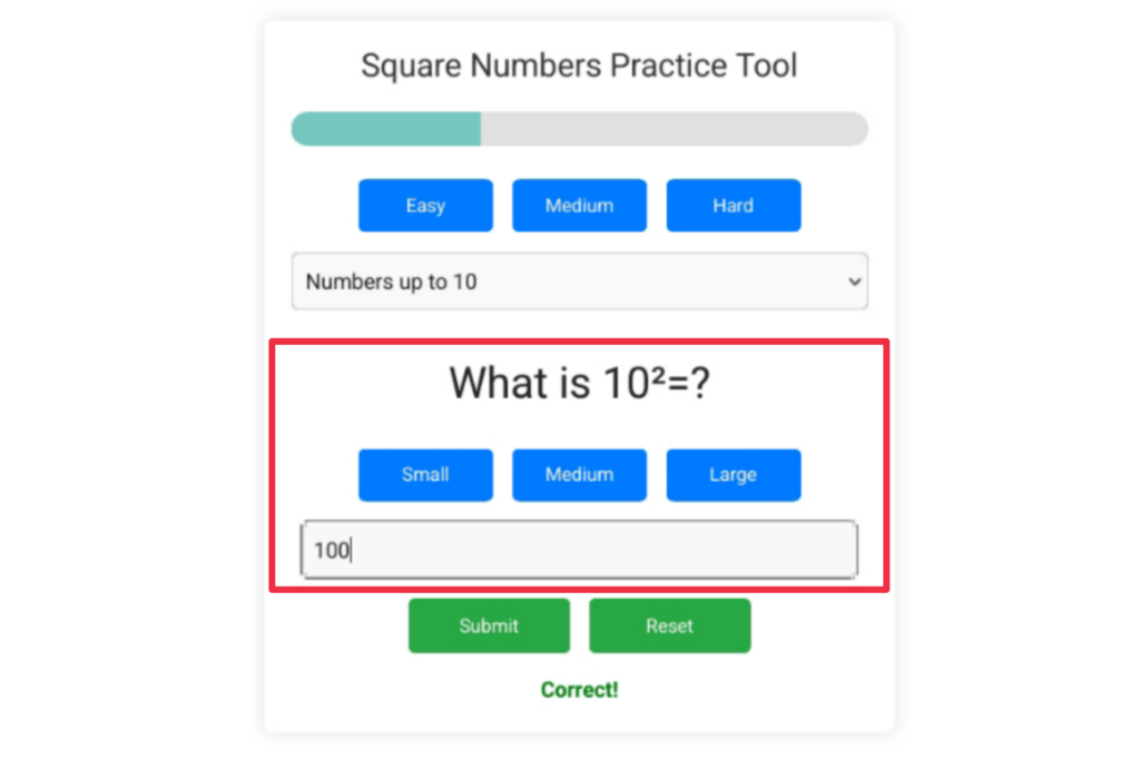 Square numbers practice tool,square numbers practice,1 to 30 square numbers practice tool