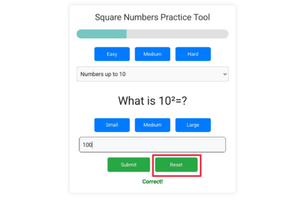 Square numbers practice tool,square numbers practice,1 to 30 square numbers practice tool