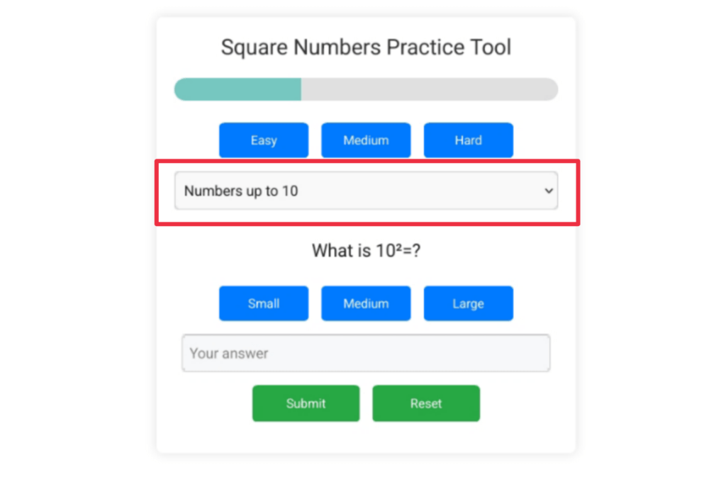 Square numbers practice tool,square numbers practice,1 to 30 square numbers practice tool