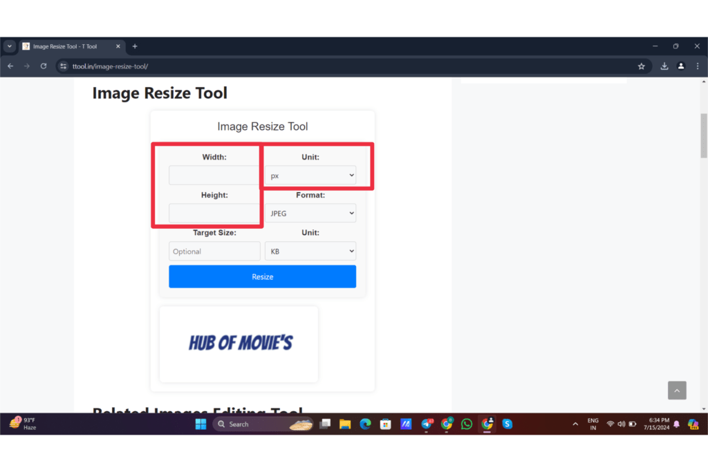 Image resize tool