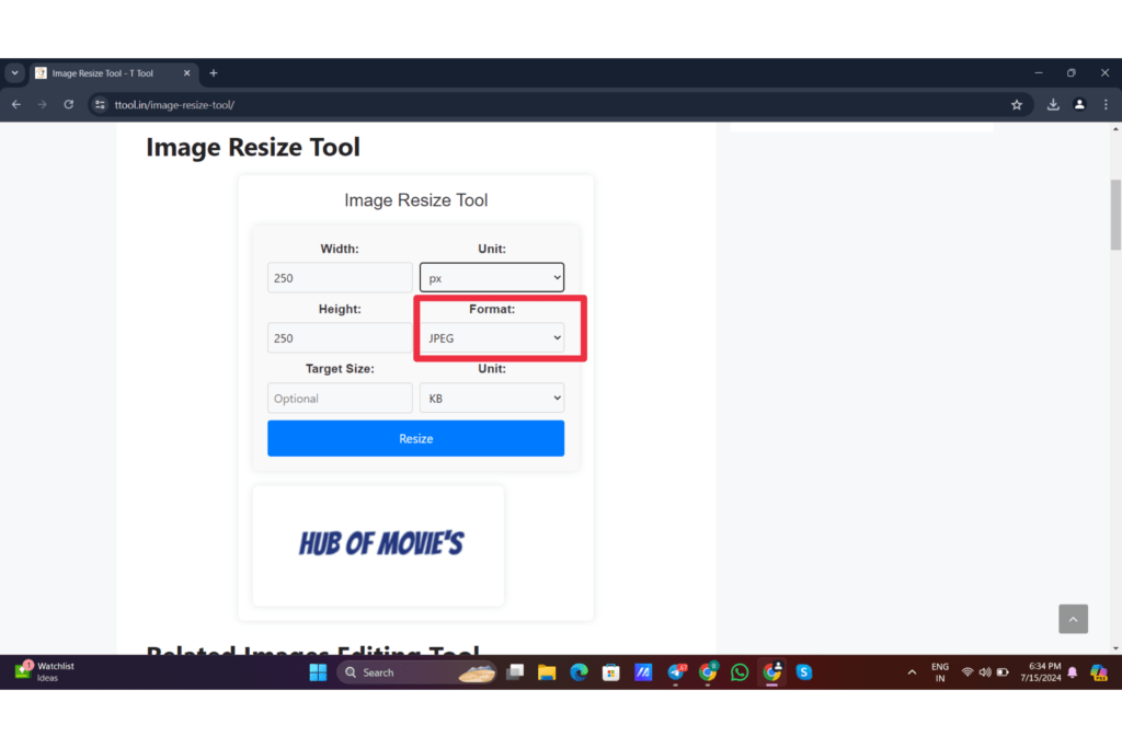 Image resize tool