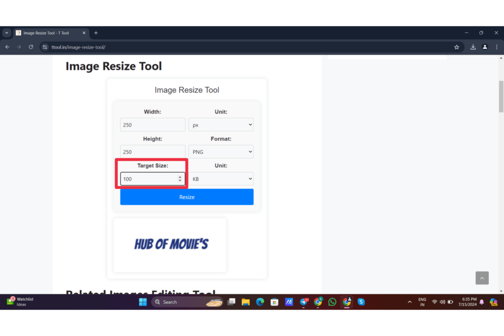 Image resize tool