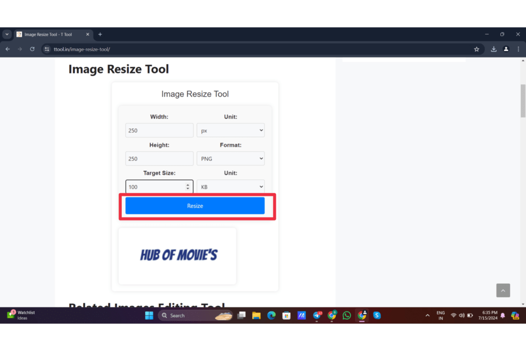 Image resize tool