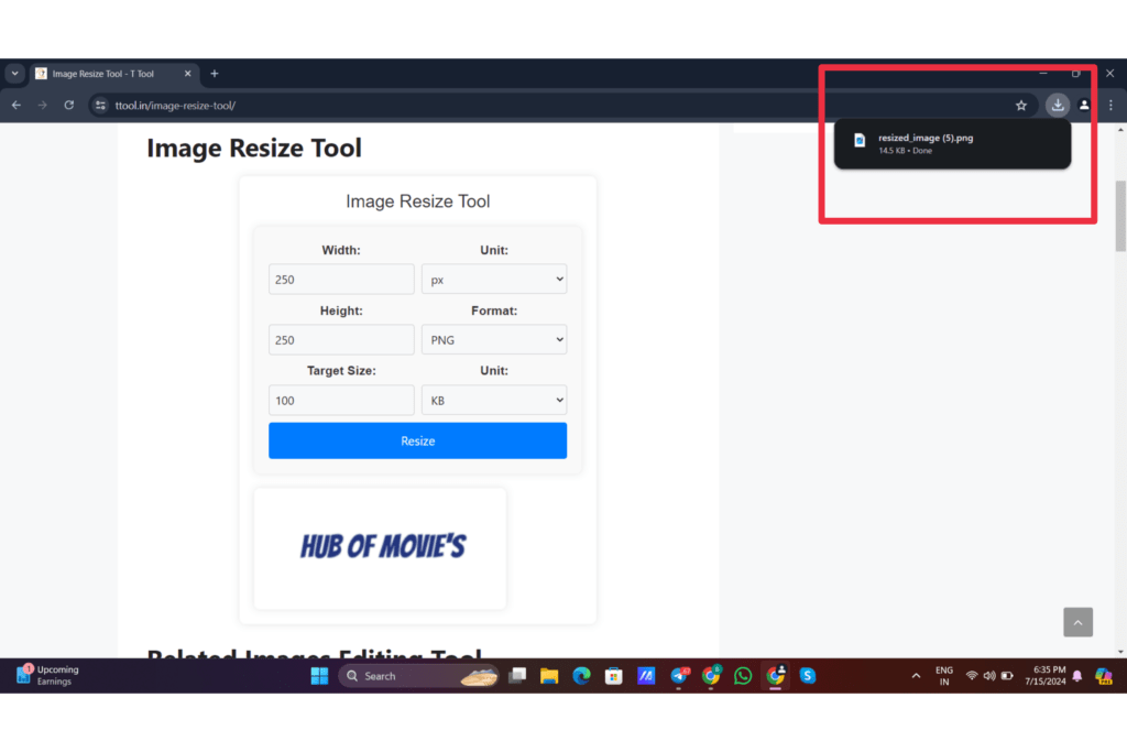 Image resize tool