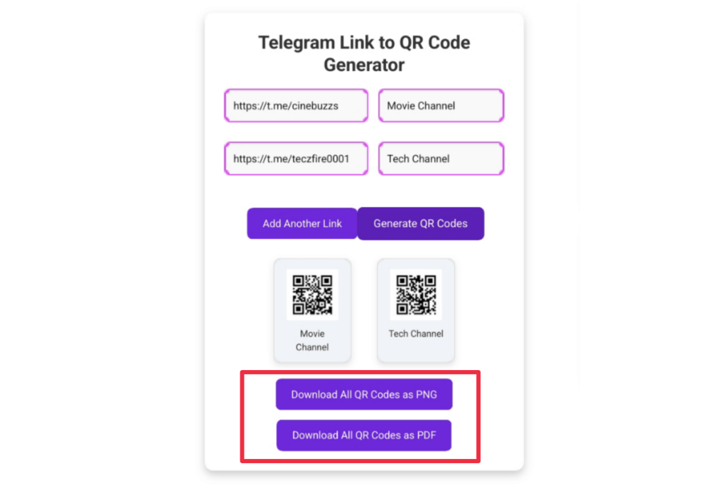 Telegram link to qr code generator