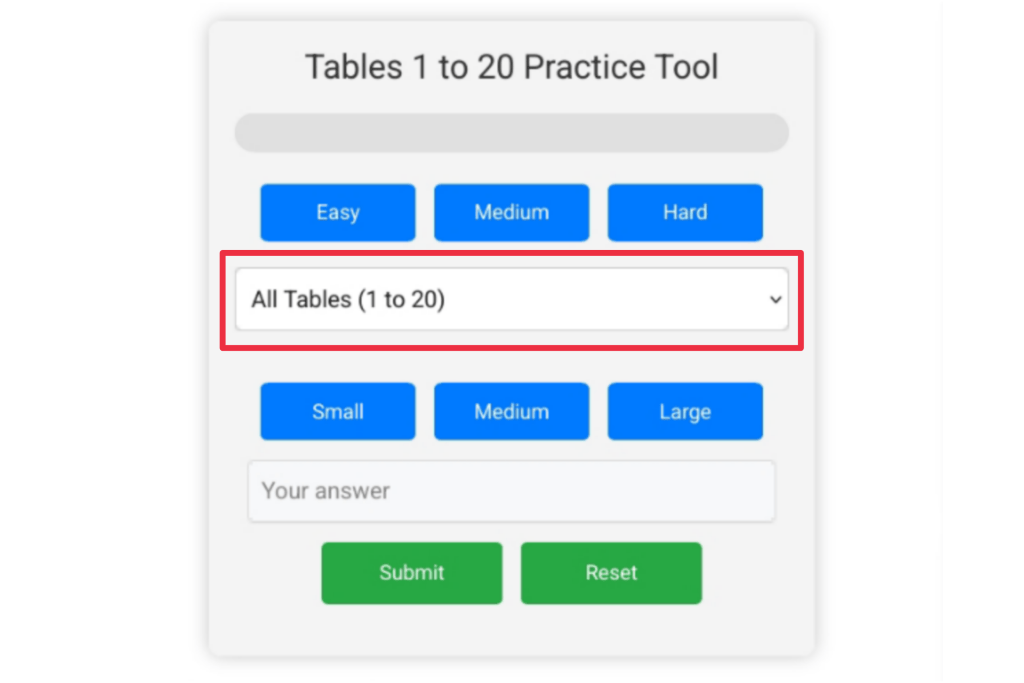 Tables 1 to 20 practice tool