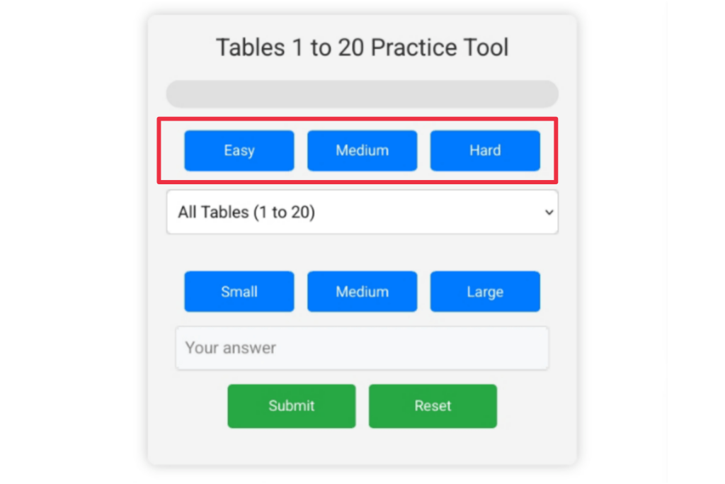 Tables 1 to 20 practice tool