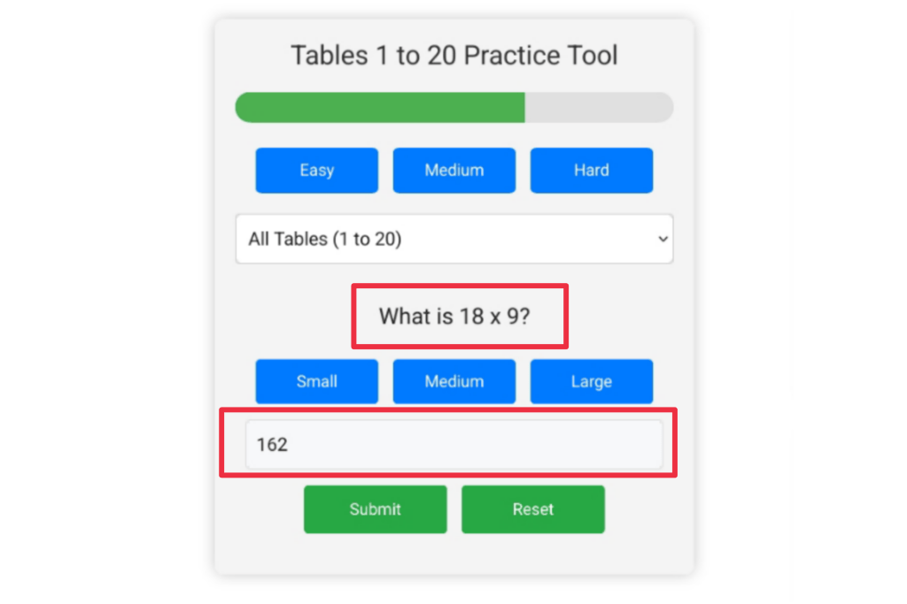 Tables 1 to 20 practice tool