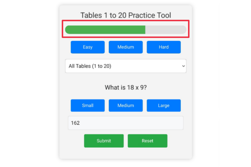 Tables 1 to 20 practice tool