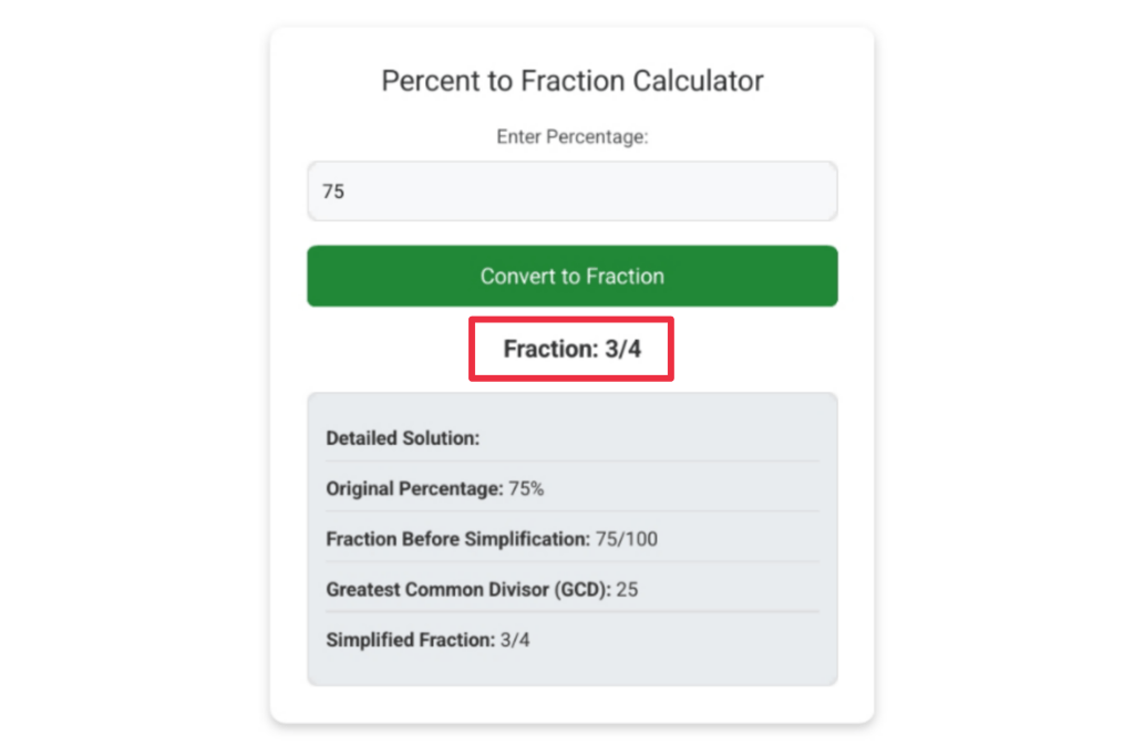 Percent to fraction calculator