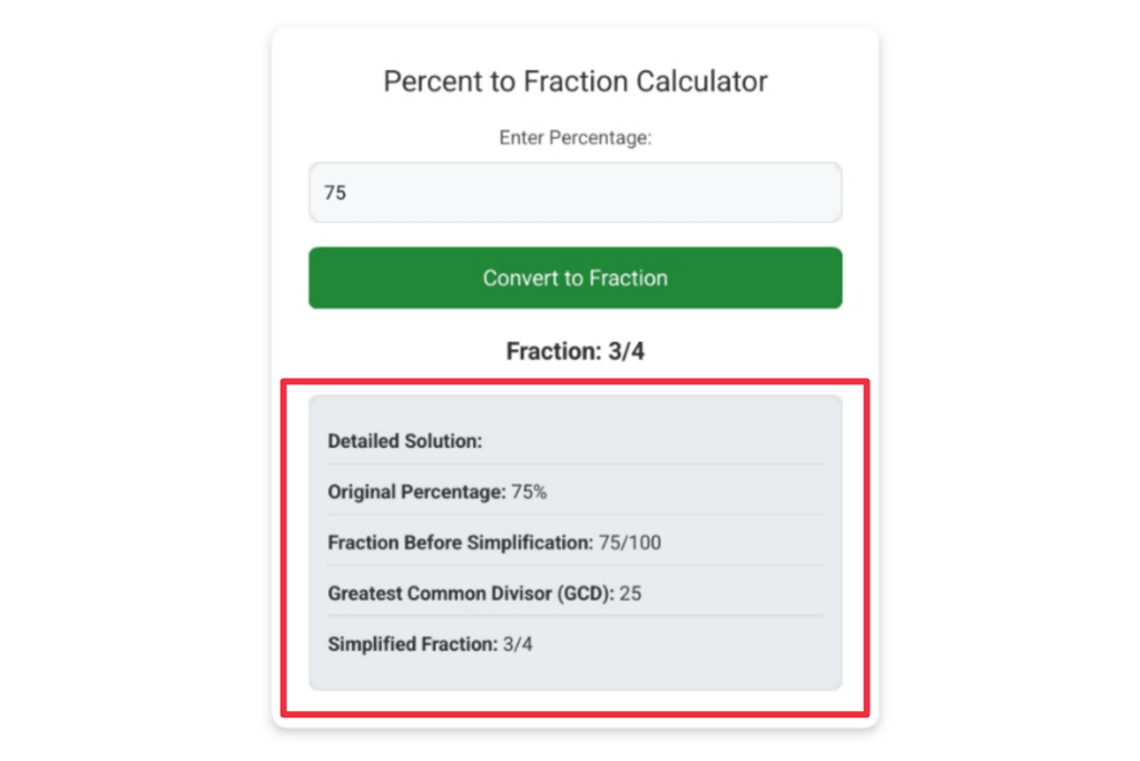 Percent to fraction calculator