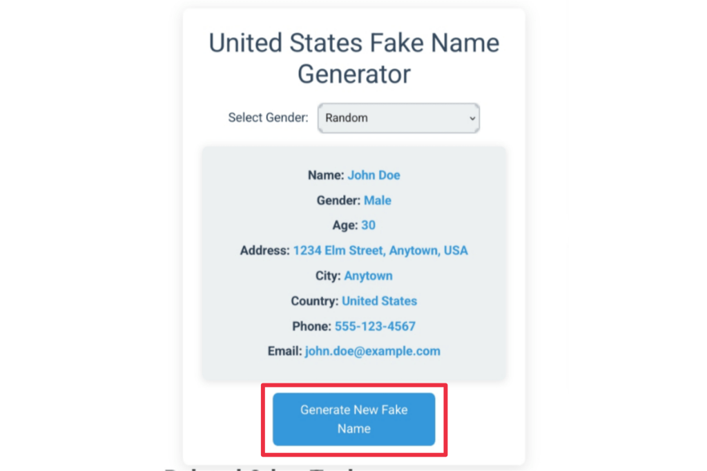 United states fake name generator, united states fake name