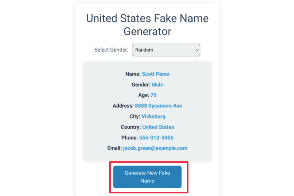 United states fake name generator, united states fake name